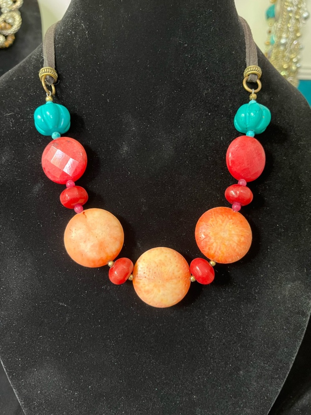 1691 Studio Barse Red Coral, Zoisite and Howlite Beaded Necklace